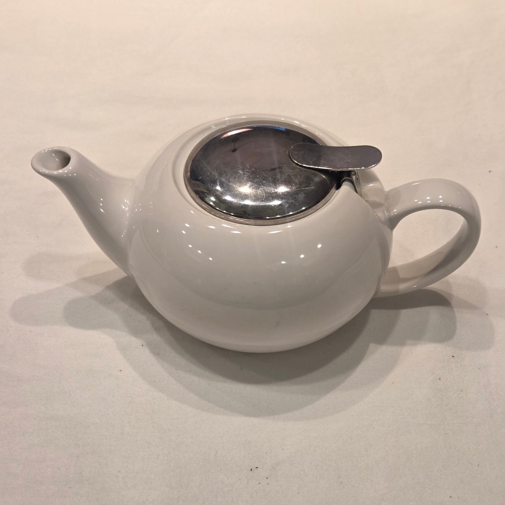 Certified International White Ceramic Teapot with Stainless Steel Lid & Infuser